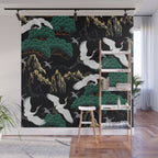 Japanese Flying Crane Wild Emerald Forest Pattern Wall Mural Gallery Image 1