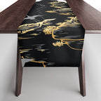 Japanese Flying Crane Wild Emerald Forest Pattern Table Runner Gallery Image 1