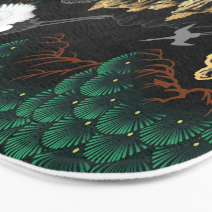 Japanese Flying Crane Wild Emerald Forest Pattern Bath Mat Gallery Image 3