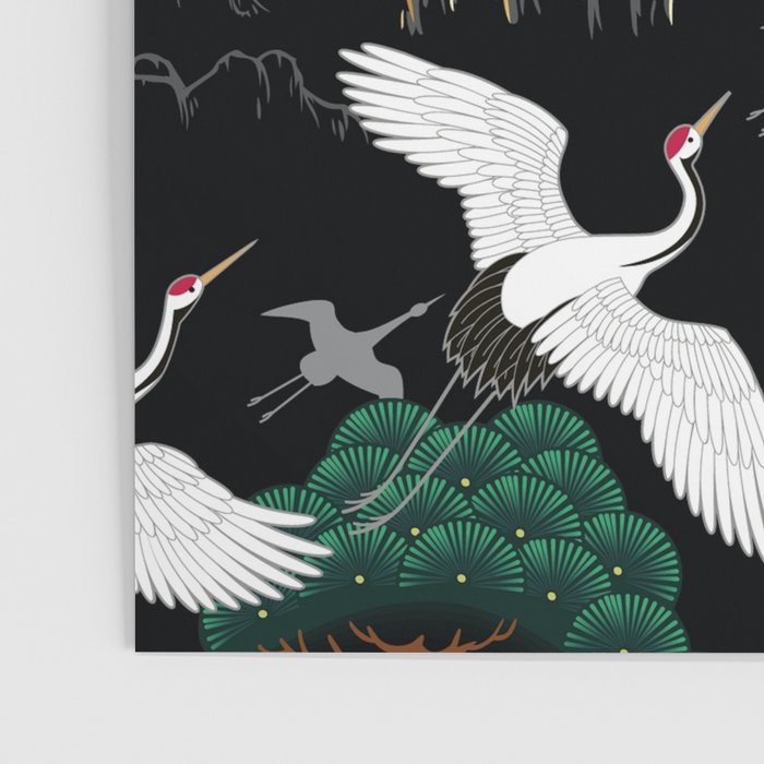 Japanese Flying Crane Wild Emerald Forest Pattern Poster Gallery Image 3