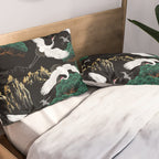 Japanese Flying Crane Wild Emerald Forest Pattern Pillow Sham Gallery Image 2