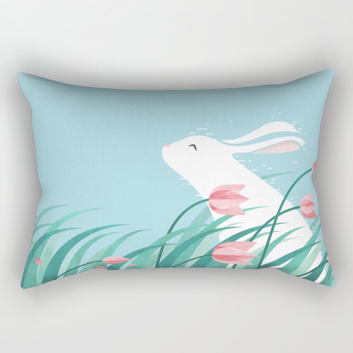 Rabbit Resting, Sky Blue Version Rectangular Pillow Gallery Image 2