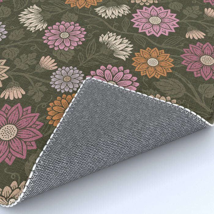 Mums and Vines Floral Mauve Olive and Rust Rug Gallery Image 4