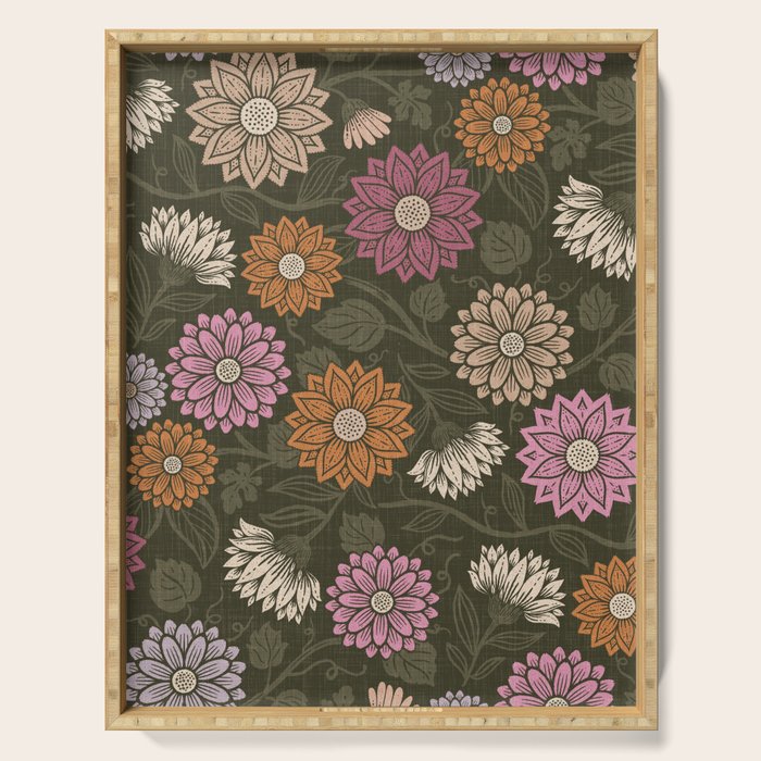 Mums and Vines Floral Mauve Olive and Rust Serving Tray Gallery Image 1