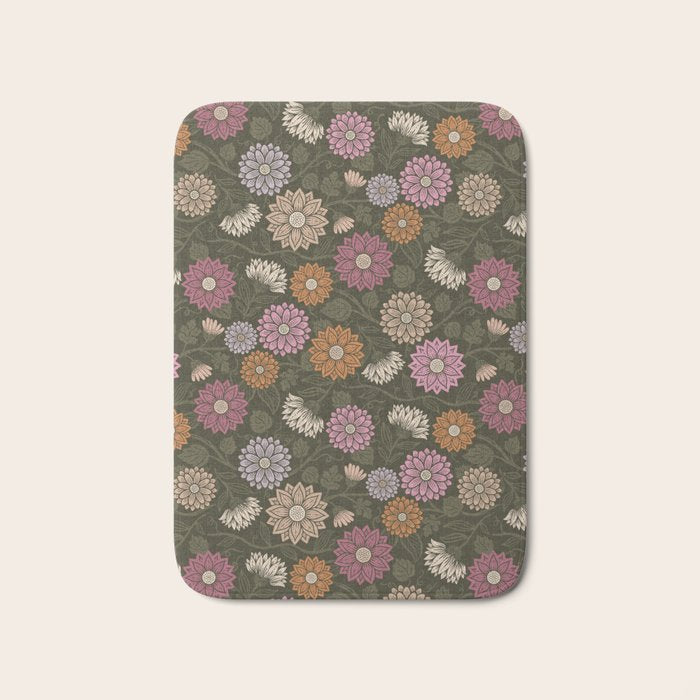 Mums and Vines Floral Mauve Olive and Rust Bath Mat Gallery Image 1