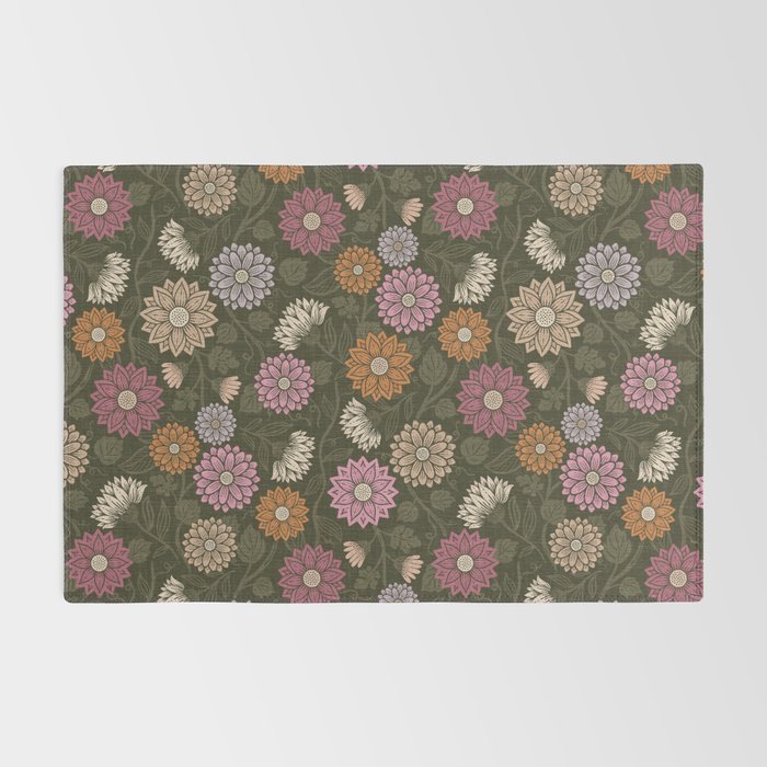 Mums and Vines Floral Mauve Olive and Rust Rug Gallery Image 2
