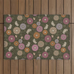 Mums and Vines Floral Mauve Olive and Rust Outdoor Rug Gallery Image 1
