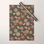 Mums and Vines Floral Mauve Olive and Rust Wrapping Paper Gallery Image 1