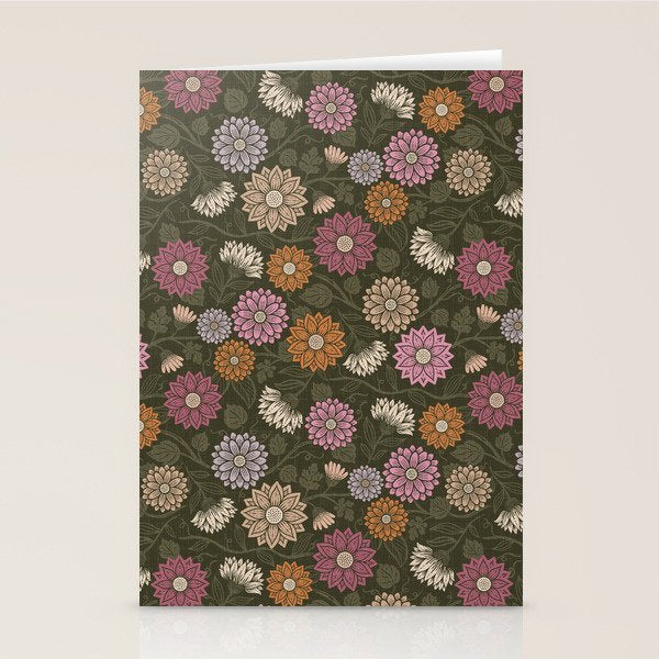 Mums and Vines Floral Mauve Olive and Rust Stationery Card Gallery Image 2