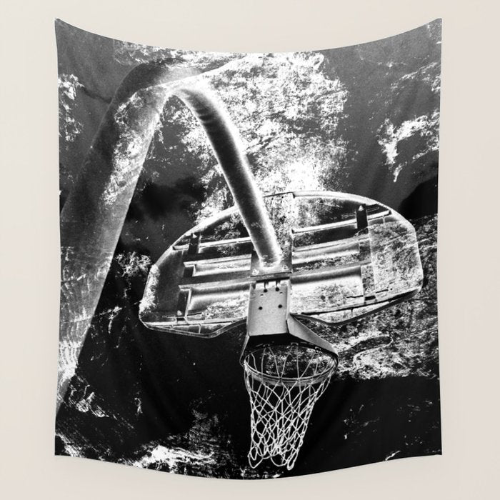 Black And White Basketball Art Wall Tapestry Gallery Image 1