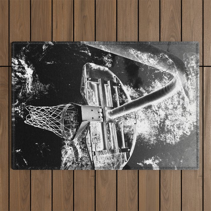 Black And White Basketball Art Outdoor Rug Gallery Image 1