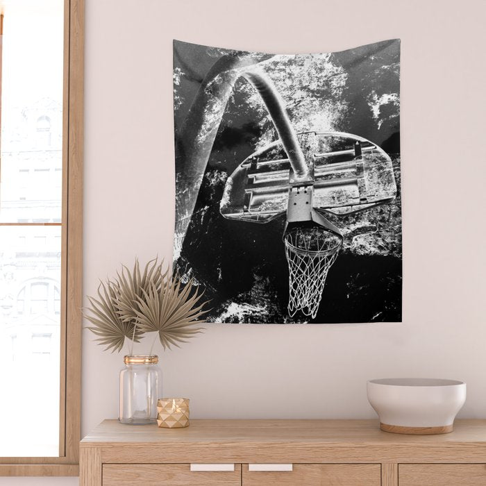 Black And White Basketball Art Wall Tapestry Gallery Image 2