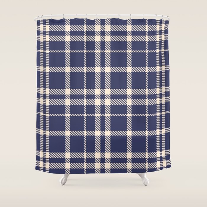 Denim Blue & White Festive Plaid Shower Curtain Gallery Image 1