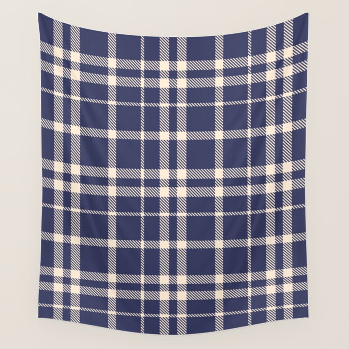Denim Blue & White Festive Plaid Wall Tapestry Gallery Image 1