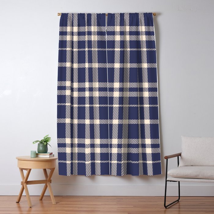 Denim Blue & White Festive Plaid Window Curtain Gallery Image 1