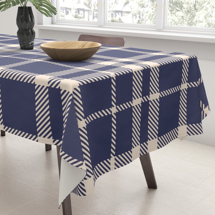 Denim Blue & White Festive Plaid Tablecloth Gallery Image 3