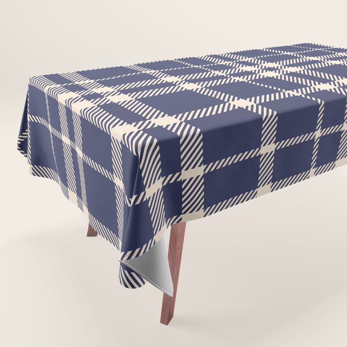 Denim Blue & White Festive Plaid Tablecloth Gallery Image 1