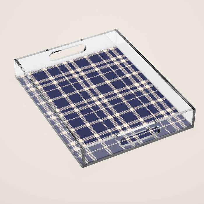 Denim Blue & White Festive Plaid Acrylic Tray Gallery Image 1