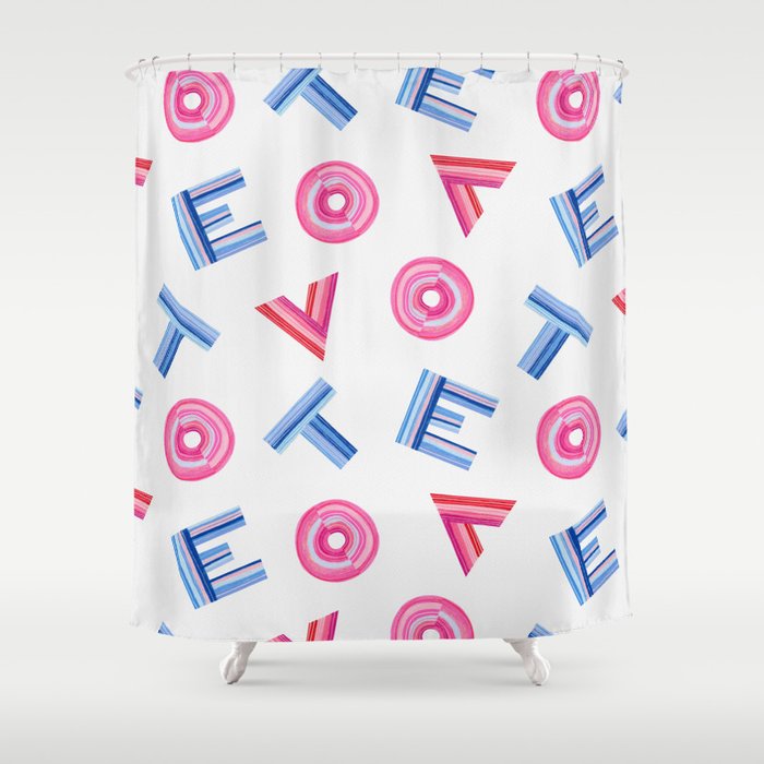 Cast Your Vote | Hand-Lettered Pattern in White Shower Curtain Gallery Image 1