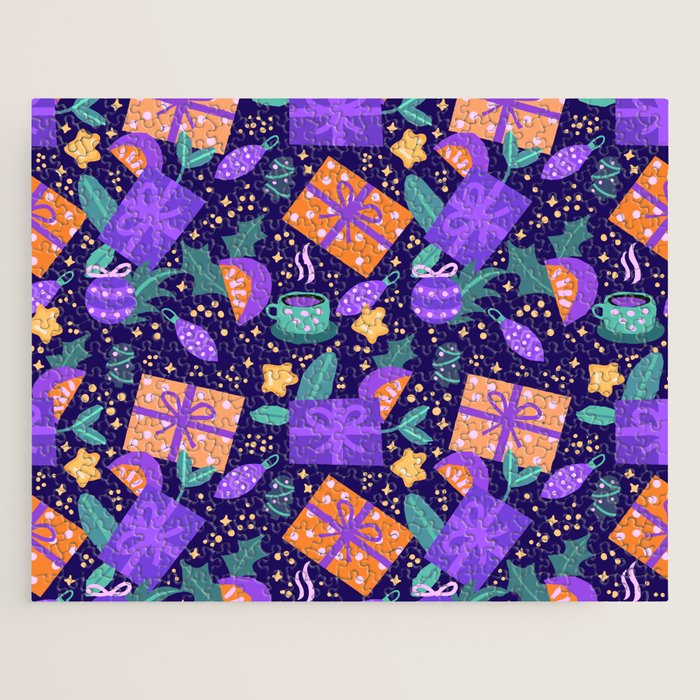 Christmas pattern in purple Jigsaw Puzzle Gallery Image 1