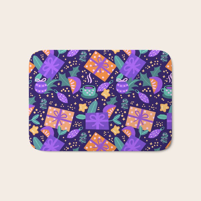 Christmas pattern in purple Bath Mat Gallery Image 1