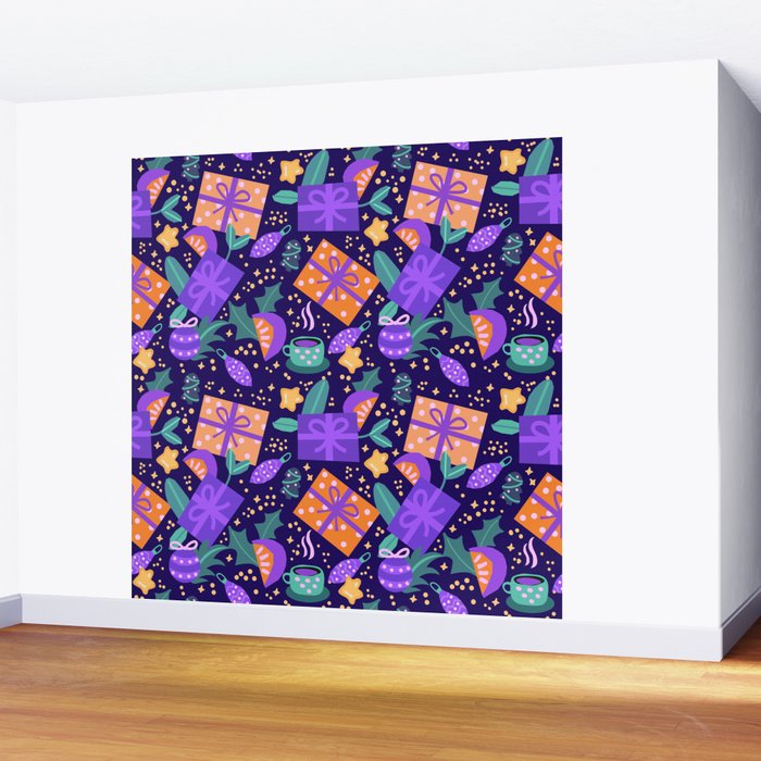 Christmas pattern in purple Wall Mural Gallery Image 2