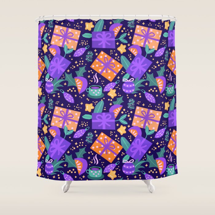 Christmas pattern in purple Shower Curtain Gallery Image 1