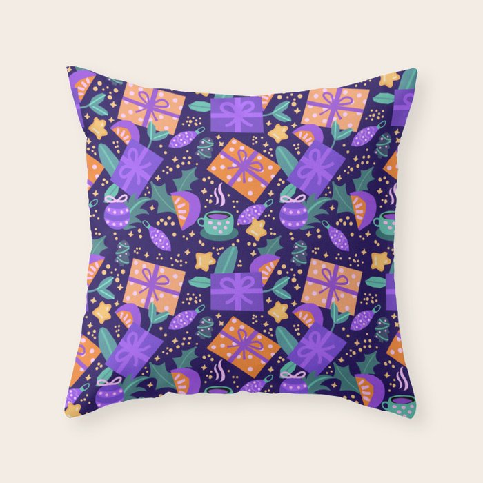 Christmas pattern in purple Throw Pillow Gallery Image 1