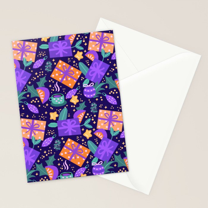 Christmas pattern in purple Stationery Card Gallery Image 2