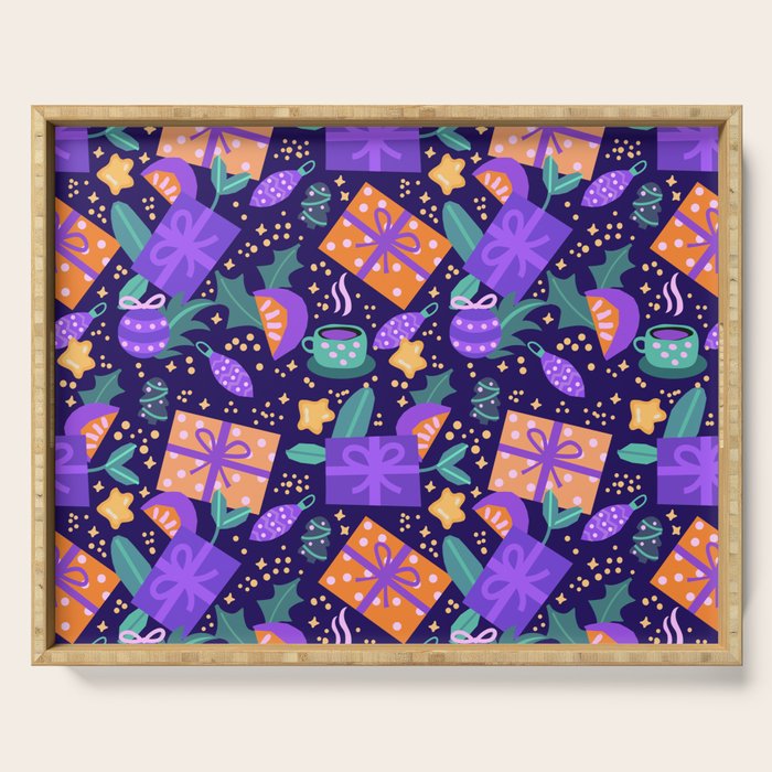Christmas pattern in purple Serving Tray Gallery Image 1
