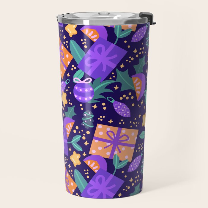 Christmas pattern in purple Travel Mug Gallery Image 2