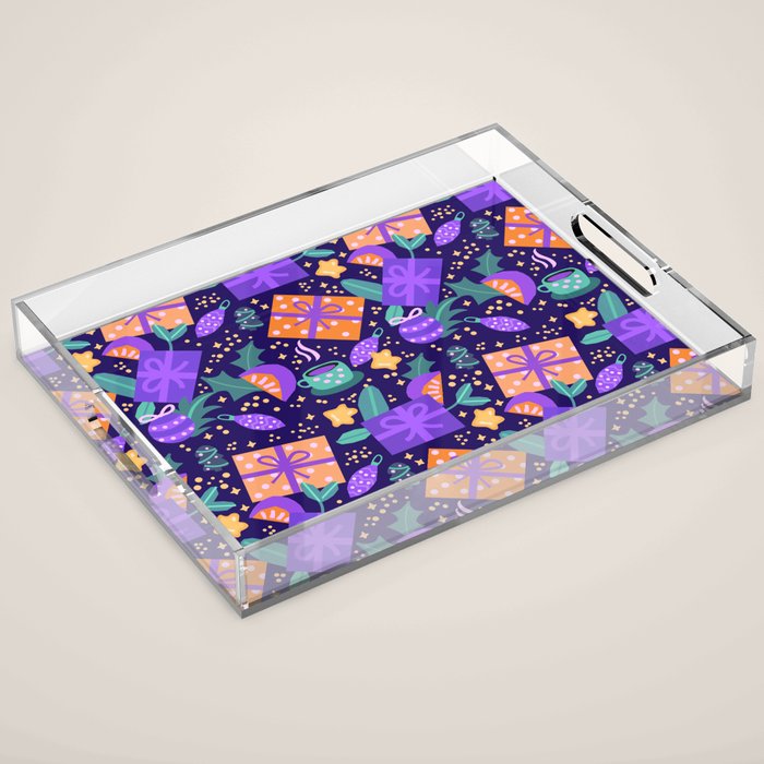 Christmas pattern in purple Acrylic Tray Gallery Image 1