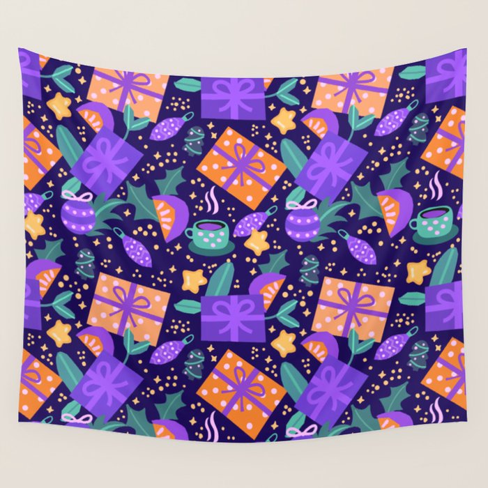 Christmas pattern in purple Wall Tapestry Gallery Image 4
