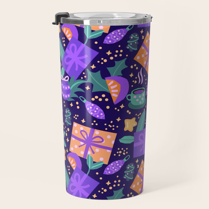 Christmas pattern in purple Travel Mug Gallery Image 3