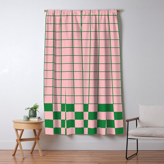 Grid Check Pink and Green Checkered Pattern Window Curtain Gallery Image 5
