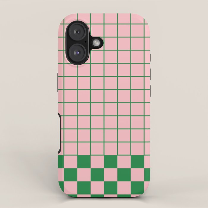 Grid Check Pink and Green Checkered Pattern iPhone Case Gallery Image 1