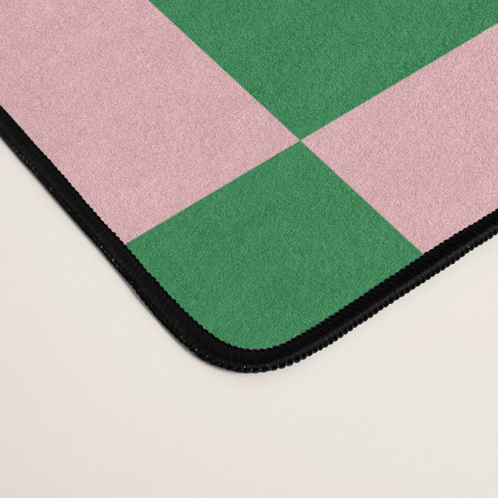 Grid Check Pink and Green Checkered Pattern Desk Mat Gallery Image 4