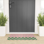 Grid Check Pink and Green Checkered Pattern Welcome Mat Gallery Image 3
