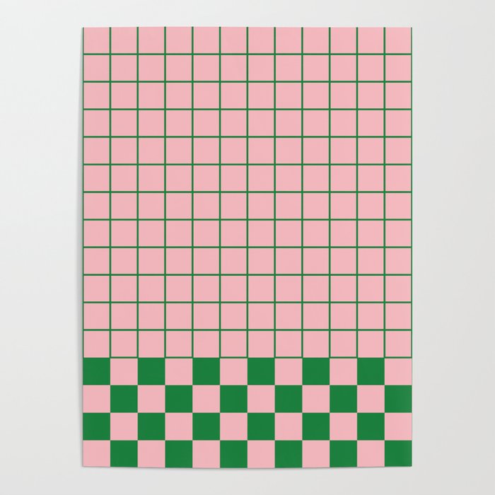 Grid Check Pink and Green Checkered Pattern Poster Gallery Image 1