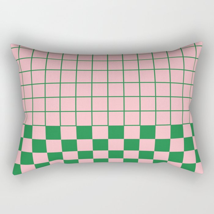Grid Check Pink and Green Checkered Pattern Rectangular Pillow Gallery Image 1