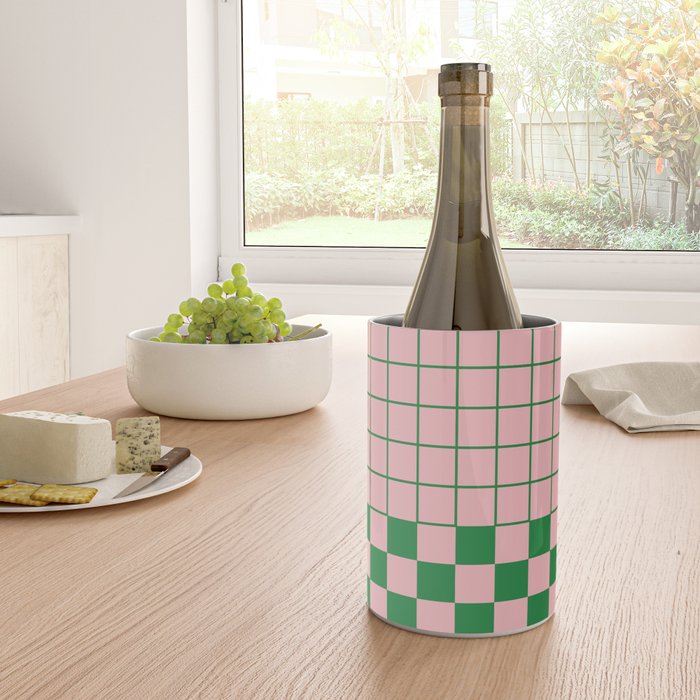 Grid Check Pink and Green Checkered Pattern Wine Chiller Gallery Image 4