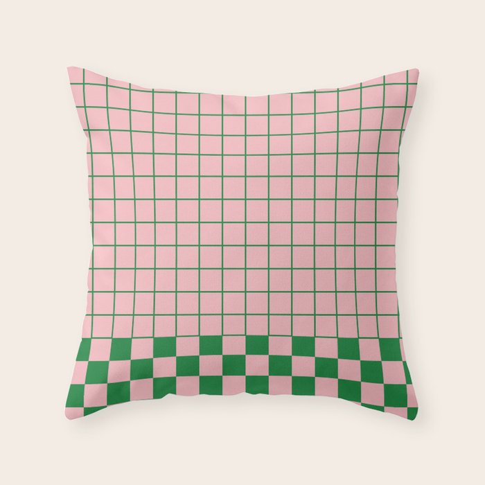 Grid Check Pink and Green Checkered Pattern Throw Pillow Gallery Image 6
