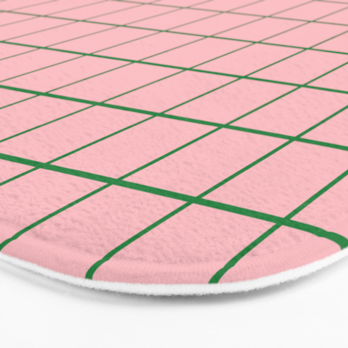 Grid Check Pink and Green Checkered Pattern Bath Mat Gallery Image 3