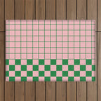 Grid Check Pink and Green Checkered Pattern Outdoor Rug Gallery Image 1