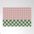 Grid Check Pink and Green Checkered Pattern Welcome Mat Gallery Image 1