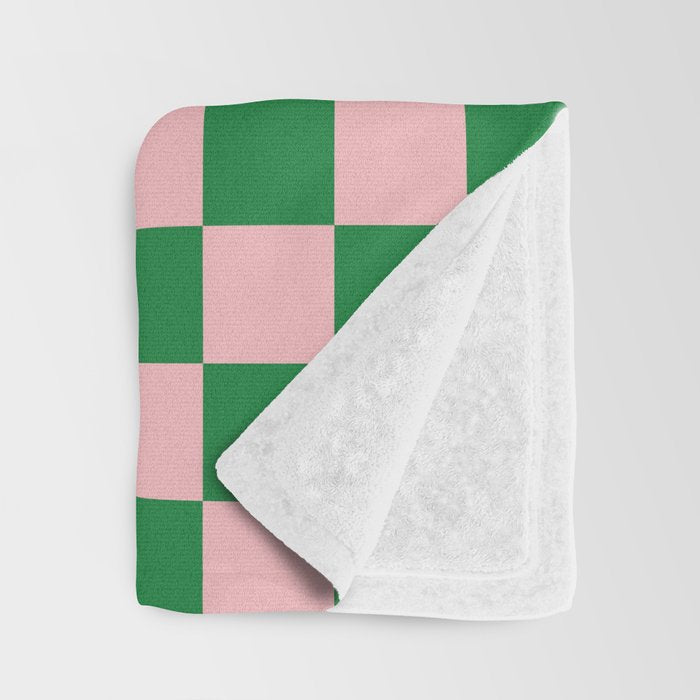 Grid Check Pink and Green Checkered Pattern Throw Blanket Gallery Image 3