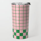 Grid Check Pink and Green Checkered Pattern Travel Mug Gallery Image 2