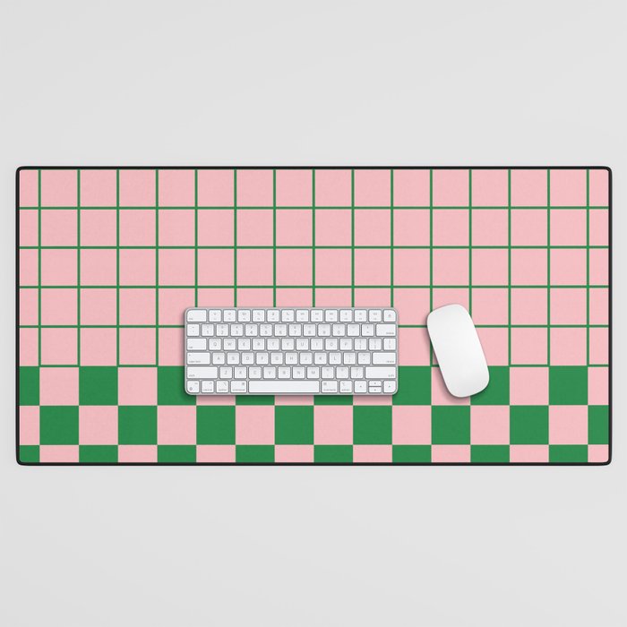Grid Check Pink and Green Checkered Pattern Desk Mat Gallery Image 1