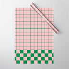 Grid Check Pink and Green Checkered Pattern Wrapping Paper Gallery Image 1
