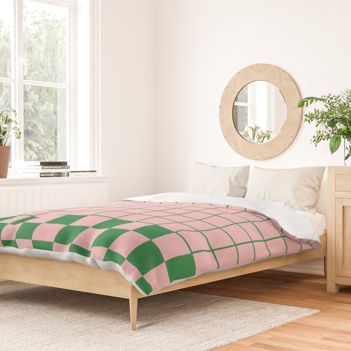Grid Check Pink and Green Checkered Pattern Duvet Cover Gallery Image 2